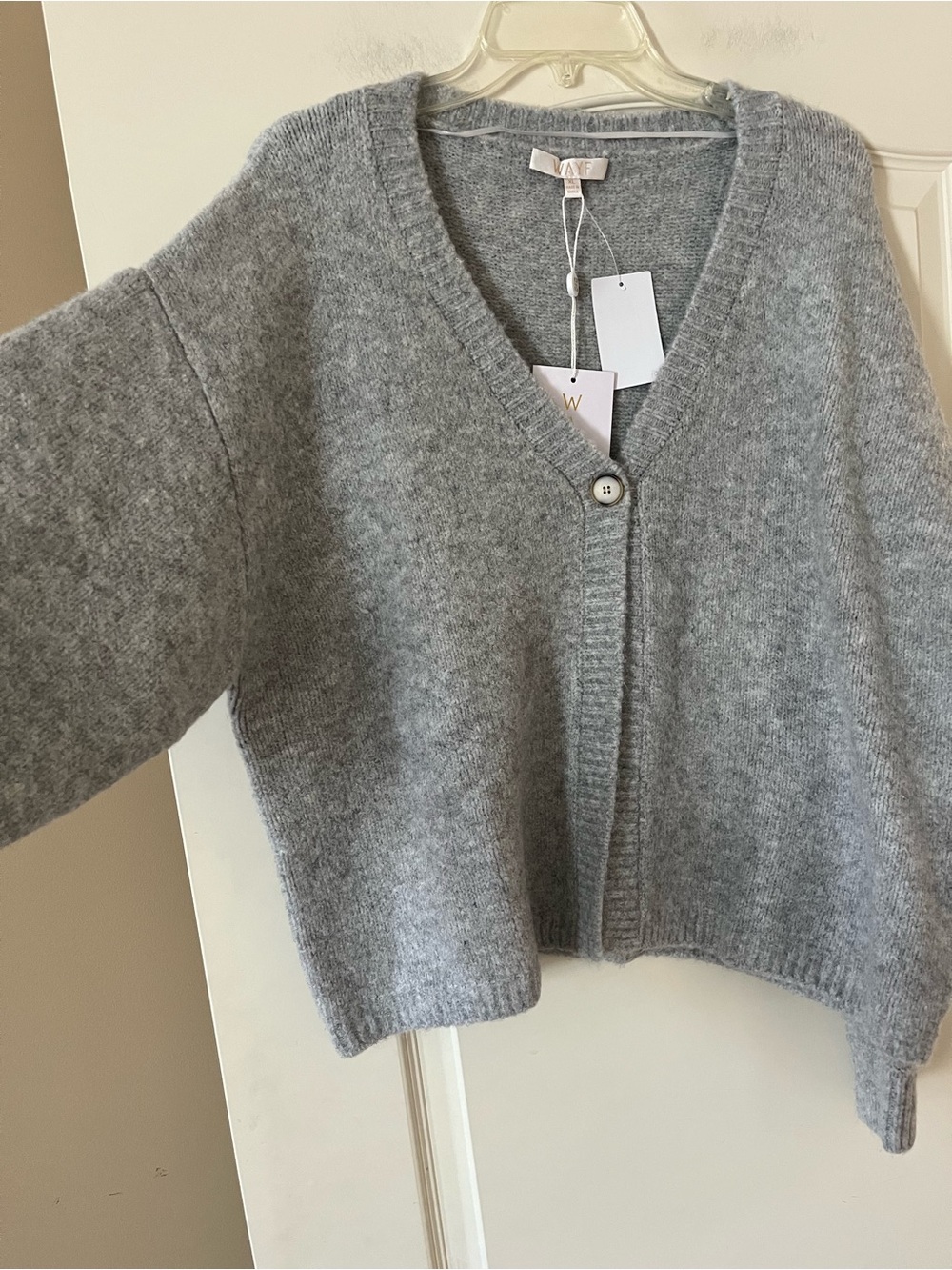 WAYF Heather Gray V-Neck One-Button Sweater Cardigan Women’s Size XL - Picture 14 of 16